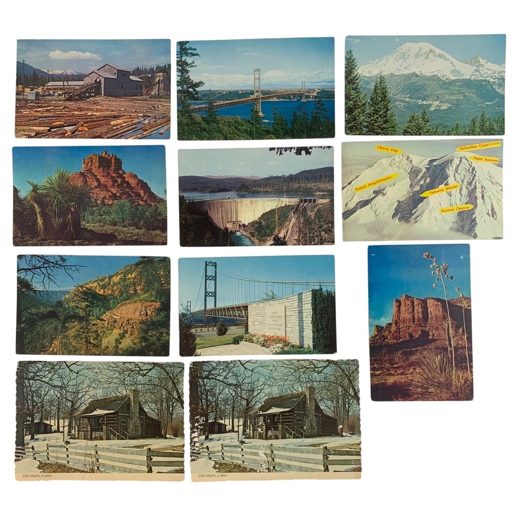 Vintage Postcard Lot 11 Scenic US Views Mt Rainier Tacoma Narrows Sedona Branson